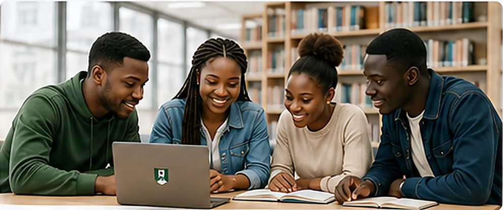NOUN students studying together in a library
